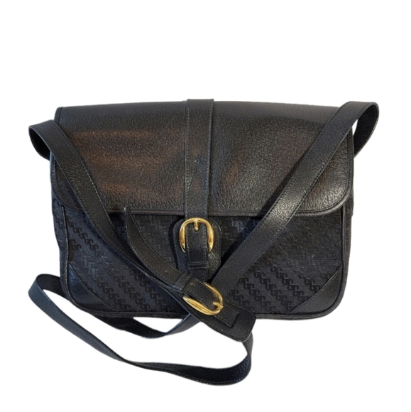GUCCI Vintage 80's Black Canvas Leather Crossbody Bag Designer Classic Like New - Picture 1 of 12